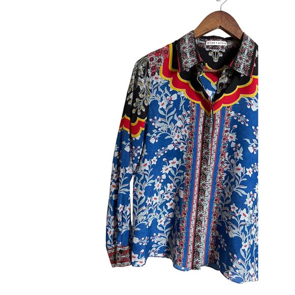 Alice + Olivia Willa Floral Print Blouse 100% Silk Womans Medium - Picture 4 of 16
